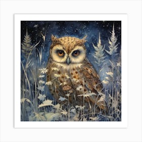 Christmas Magic Winter Owl Art Print Art Print