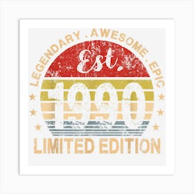 Retro Est 1990 Limited Edition 33rd Birthday 33 Year Old Art Print