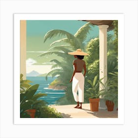 Woman Looking At The Ocean Art Print