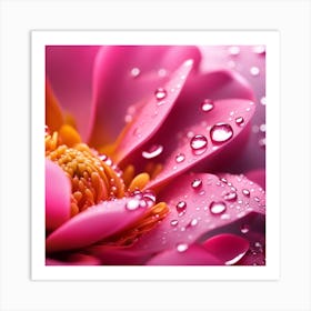 Pink Flower With Water Droplets Art Print