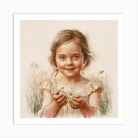 Little Girl With Daisies Art Print