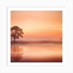 Sunset With A Tree Art Print