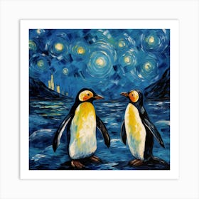 Penguins At Night Art Print