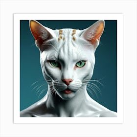 White Cat With Green Eyes Art Print