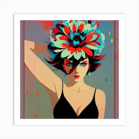 Girl With A Flower On Her Head Art Print