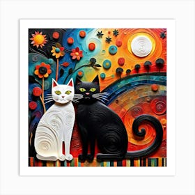 Black And White Cats Art Print