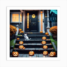 Halloween House With Pumpkins 13 Art Print