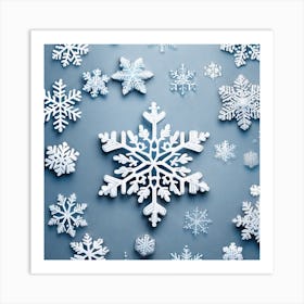 Snowflakes On A Blue Background 2 Art Print