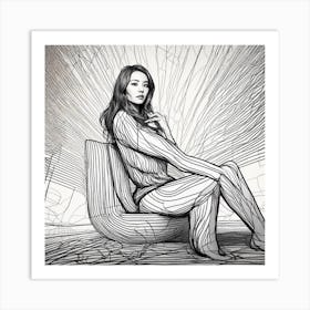 Portrait of a woman drawn with lines Art Print