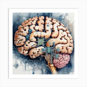 Brain With Electronic Circuits Art Print