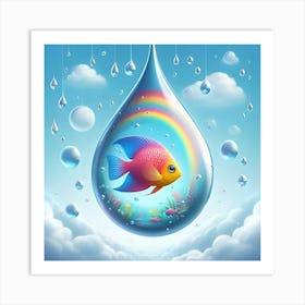 Fish In A Raindrop Floating In The Air 3 Art Print