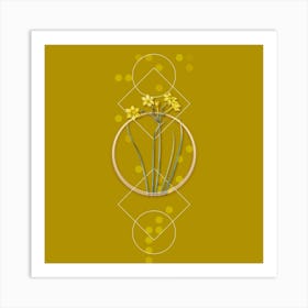 Vintage Rush Daffodil Botanical with Geometric Line Motif and Dot Pattern Art Print