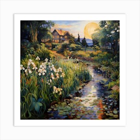 Irises Along the Riverside Art Print