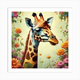 Giraffe In Floral Vintage Arne Thun S Realistic Art (4) Art Print