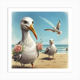 Seagulls On The Beach 5 Art Print