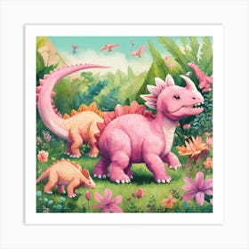 Dinosaurs In The Garden Art Print