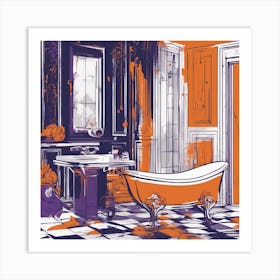 Drew Illustration Of Bath On Chair In Bright Colors, Vector Ilustracije, In The Style Of Dark Navy A Art Print