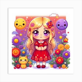 Cute Girl With Flowers 4 Art Print