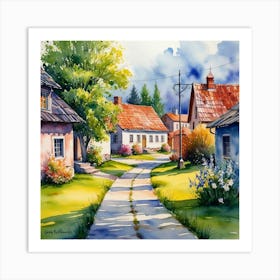 Watercolor Of A Village 1 Art Print