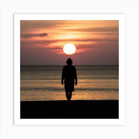 Silhouette Of A Man At Sunset Art Print