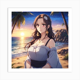 Anime Girl At The Beach Art Print