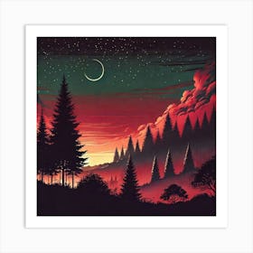 Sunset In The Forest 65 Art Print