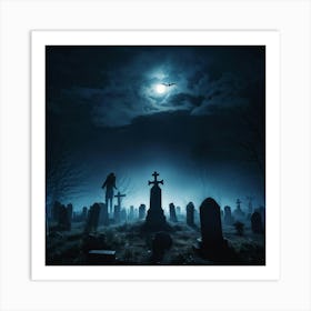 Death Fear Rising Full Fog Gravestone Dark Night Evil Background Holiday Horror Undead (26) Art Print