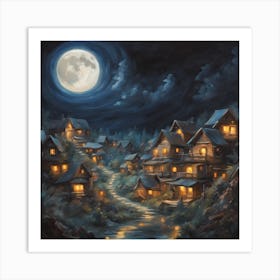 822673 Oil Paint Night Giant Moon Village Xl 1024 V1 0 Art Print