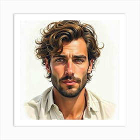 Watercolor Portrait Of A Captivating Greek Man With Deep, Thoughtful Eyes 1 Art Print