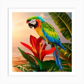 Parrot On A Flower Art Print