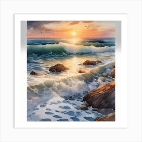 Sea Sunset Watercolor 2 Art Print