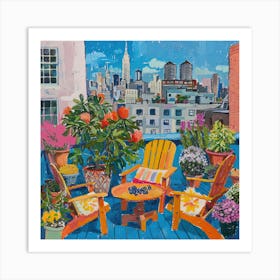 Rooftop Garden New York Series. Style of David Hockney 3 Art Print