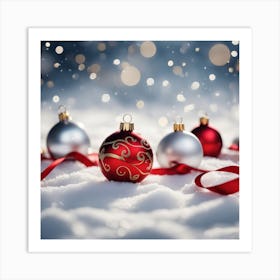 4 Christmas Baubles In The Snow Art Print