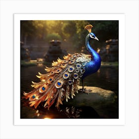 Bejewelled Peacock adorned in jewels and feathers 1 Art Print