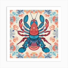 Lobster In A Floral Pattern Art Print