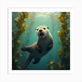 A Playful Sea Otter Floating In Kelp 2 Art Print