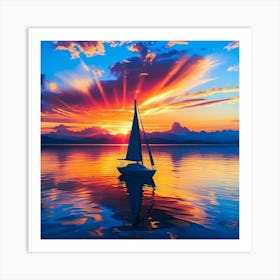 Sailboat At Sunset Art Print