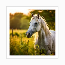 Grass Mane Head Graze Equestrian Pasture Elegant Sun Beauty Horse Standing Rural Green (7) Art Print