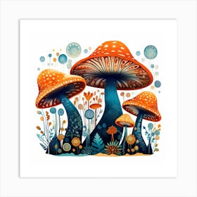 Mushrooms And Flowers 6 Art Print