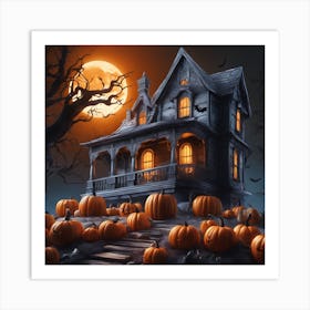 Halloween House With Pumpkins 2 Art Print