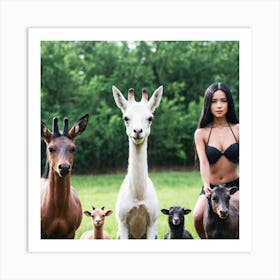 Asian Woman With Goats Art Print