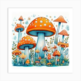 Mushrooms And Flowers 71 Art Print