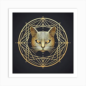 Golden Cat Head Vector Illustration Art Print