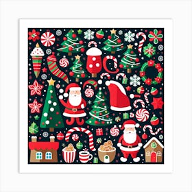 Christmas Set 1, Christmas Tree art, Christmas Tree, Christmas vector art, Vector Art, Christmas art, Christmas, Santa Art Print