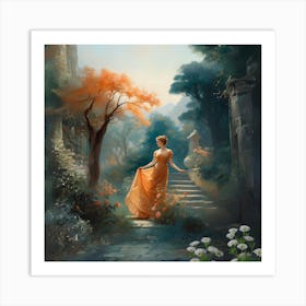 Lady In An Orange Dress Art Print