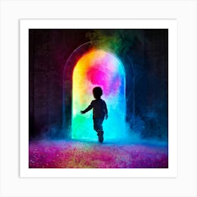 Child Walking Through A Rainbow Colored Door Art Print