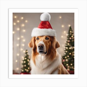 Golden Retriever In Santa Hat Art Print