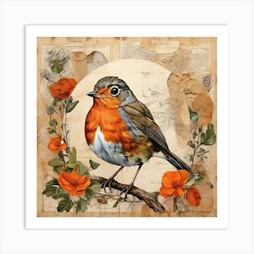 Bird Painting Collage European Robin 3 Art Print Art Print