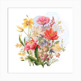 Watercolor Flowers Bouquet Art Print