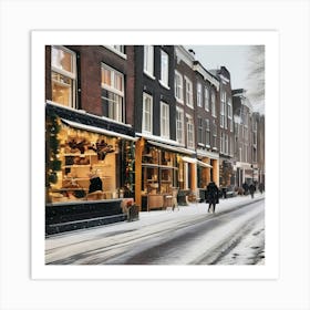 Paris cafes, winter season, Christmas, pale colors, pedestrians in the street, winter clothes, falling snow.1 1 Art Print